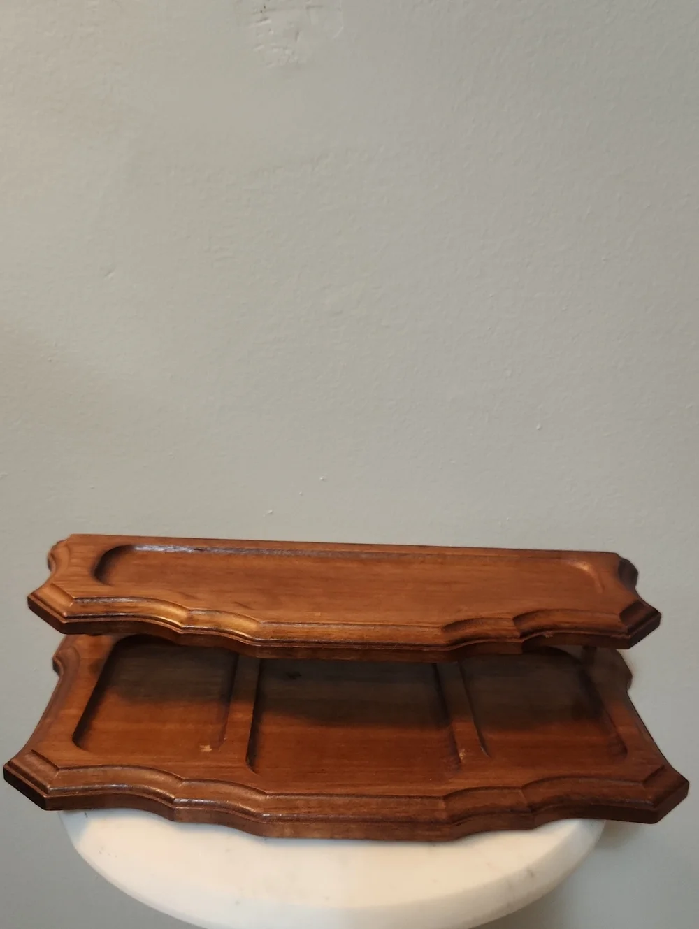 Vintage MCM 2-Tier Walnut Wooden Desk Organizer & Valet Tray
